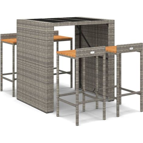 Maison Exclusive - Set Bar Giardino 5pz Grigio Polyrattan e Legno Massello Acacia