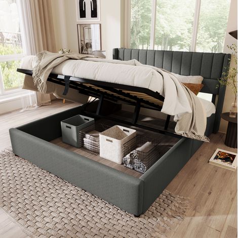 Cama Baúl 140x200 Cm(Colchón Incluido) Estructura Hidráulica Lino Gris (1/5)