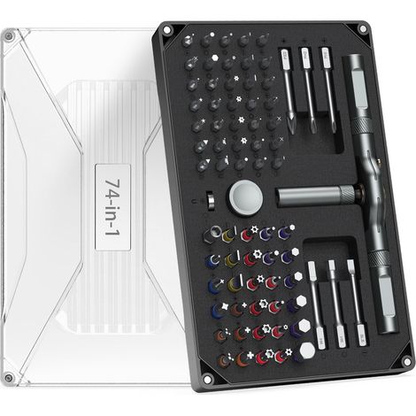 Tournevis à Cliquet 74 en 1, Kit Tournevis Magnétique de Précision, Embouts S2 Code Couleur, Kit Réparation Précision pour Sonnettes, Montres, PC, Appareils électroniques et Bricolage (1/5)
