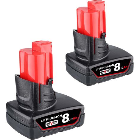 Pdstation – Lot de 2 batteries 12V 8000mAh pour Milwaukee M12 – Technologie Lithium-Ion – Protection contre surchauffe et surcharge - M12B4