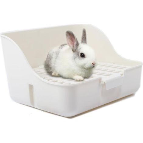 Bac à litière lapin facile nettoyer pour apprendre à utiliser la toilette, pour petits animaux/cochons d'Inde/furets, blanc (1/5)