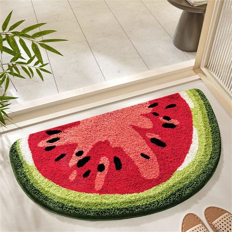 Grazioso tappetino da bagno a forma di anguria (5080 cm), altamente assorbente, morbidissimo e ad asciugatura rapida, ideale per le camerette e i bagni dei bambini. (1/5)