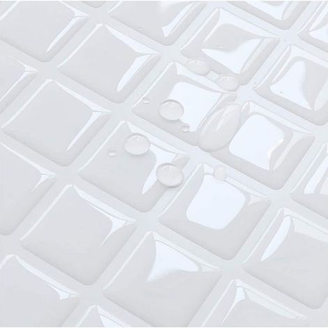Papel pintado autoadhesivo para azulejos, diseño de cuadros blancos pequeños de 24 x 24 cm, estilo mosaico, impermeable, para azulejos de baño y cocina.