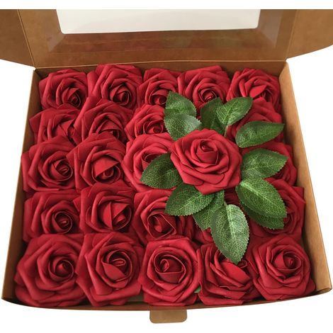 Roses Artificielles - Tige en Mousse PE - Diamètre 8 cm - Feuillage Vert - Pour Décoration Florale DIY, Centres de Table Mariage, Couronnes, Bouquets et Décor Intérieur - 25 Pièces (1/3)