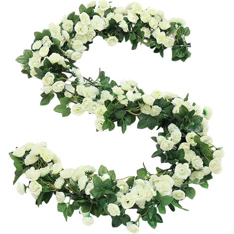 Guirlande De Roses Artificielles - Vigne À Fleurs Blanches Pour Décoration De Mariage Et Intérieur - 2 Pièces (1/5)