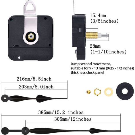 Mécanisme d'Horloge - Long Axe (28mm) à Couple Élevé pour Aiguilles Jusqu'à 30,5 cm - Noir (1/4)