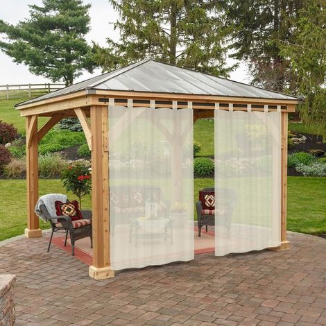 Lot de 2 Rideau, Voilage Lin, Pattes, Imperméable, Lumière Filtrer, Transparent, Jardin, Patio (1/5)