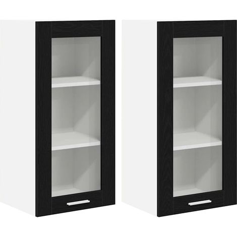 Set di 2 armadietti pensili moderni con anta stoccaggio efficiente 40 x 31 x 80 cm in legno multistrato rovere nero 020053340