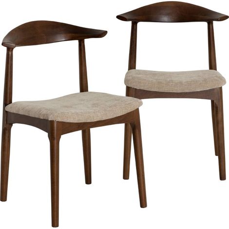 Made In Meubles – Chaise en bois hêtre foncé – Assise rembourrée en tissu beige – Dossier incurvé ergonomique – Lot de 2 (1/5)