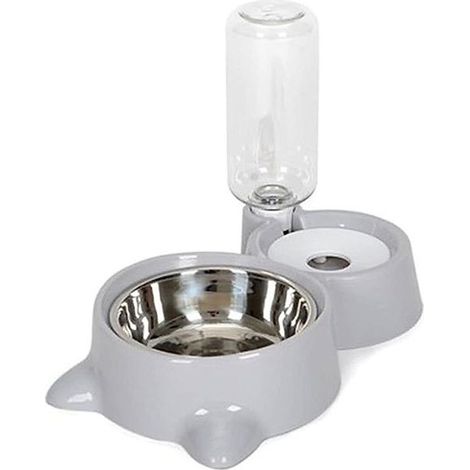 Distributeur automatique avec gamelle inox et bouteille d'eau pour chien, gris (1/5)