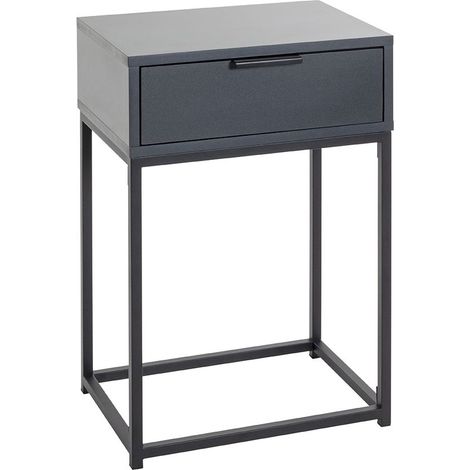 Table de nuit, table de chevet 1 tiroir coloris gris anthracite et métal noir - Longueur 40 x Profondeur 28 x Hauteur 60 cm (1/5)