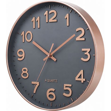 Horloge murale ronde silencieuse 30 cm cadre doré fond gris or rose rose réf 4805 – Livraison gratuite