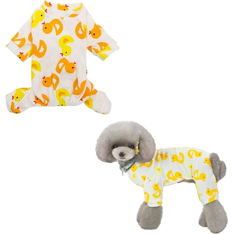 1 grenouillère pour chien et chat, en coton, avec ouverture ventrale, modèle canard jaune, taille S à XL (1/5)