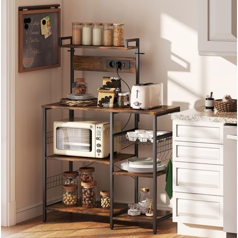 Mobile cucina con prese e cestello in legno 90x42x130 cm OKMYHOME (1/5)