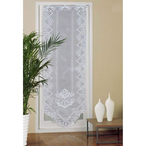 Cortina de encaje para puerta, 60 cm x 180 cm, cortinas de voile semitransparentes para ventana, cortina bordada para decoración del hogar, sala de estar, dormitorio, blanco (1/4)
