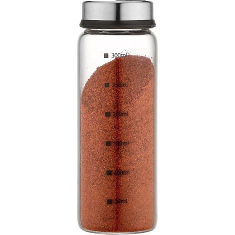 Bocal à épices en verre 300ml avec graduation, 4 sorties pour poudre de piment, pot doseur de cuisine