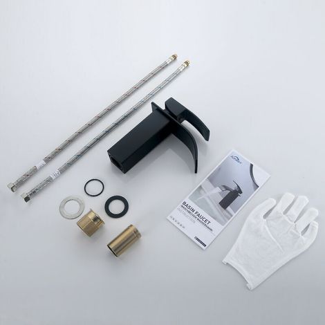 Mitigeur Cascade Noir Moderne pour Lavabo - Robinet de Salle de Bain Auralum - Convient pour les Lavabos encastrés