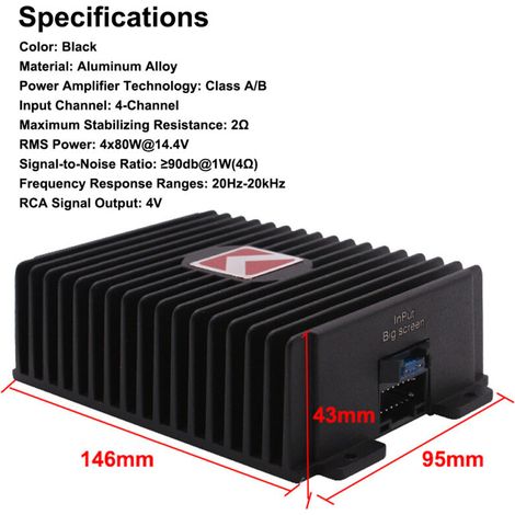 Amplificateur de voiture à 4 canaux 80WX4 Power Power Digital Processor Sound Processor Classe A / B pour Android Player
