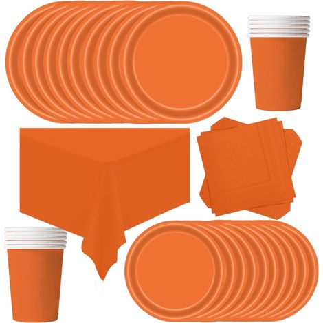 69 Pièces Vaisselle Jetable Anniversaire Orange, Assiette Carton Papier Tasses Serviettes Nappe pour Fête de Noël, Vaisselle de Fête Enfants, Barbecue Les Fêtes Les Pique-niques(16 Invités) (1/5)