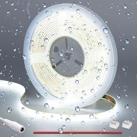 12V COB Ruban LED Blanc Froid 6000K étanche IP65 312LEDs/M 5M 11W/M (1/5)