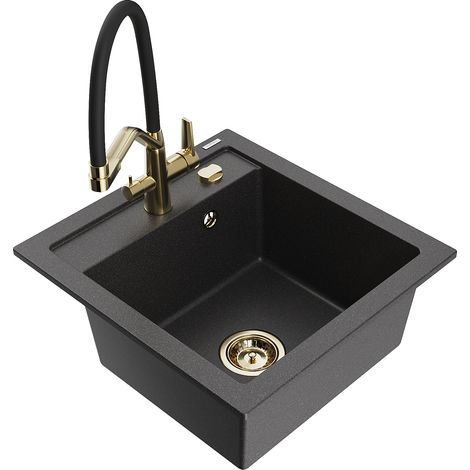 Mexen Vito évier de cuisine granit 1 bac avec robinet Duo, noir moucheté - 6503-76-671701-57-G (1/5)