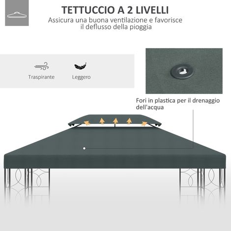 Copertura per Gazebo 4x3 avec 2 Livelli en Poliestere avec Cinghie et 10 Fori di Drenaggio, Grigio Antracite (1/5)