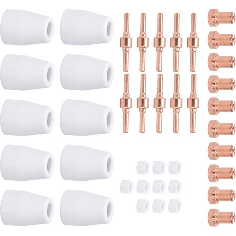 40 consommables pour découpeur plasma : coupelles de protection, électrodes, embouts annulaires et accessoires durables.