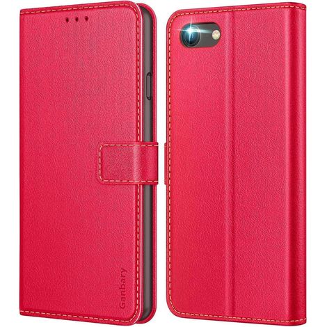 Leder Handyhülle iPhone SE SE2 2022 5G 7 8 Rot Magnet Kartenschlitzen (1/5)