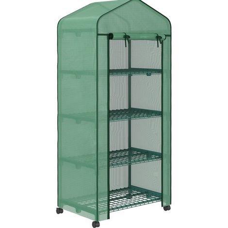 Serra in film plastico mini con 4 ripiani in acciaio verde 69 x 50 x 165 cm (1/4)