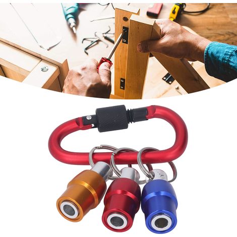 Porte-embouts de tournevis à tige hexagonale 1/4 pouce avec porte-clés, rallonge magnétique et support pour la plupart des tournevis et forets électriques portables. Mousqueton rouge + douilles rouge, (1/5)