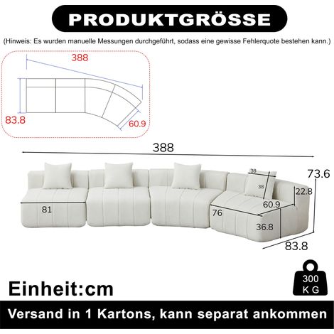 Módulo de sofá curvo de chenilla con 2 cojines, módulo de sofá curvo, simétrico y semicircular para dormitorio, sala de estar, oficina (para relajarse o tomar una siesta). Sofá de cuatro plazas. (1/5)