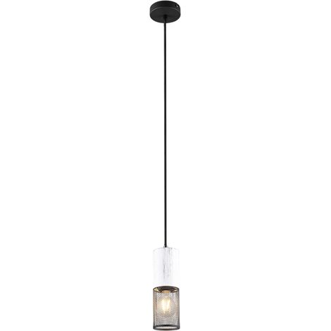 TOSH SOSPENSIONE CILINDRO GABBIA METALLO NERO OPACO E LEGNO BIANCO ANTICO D. 10CM 1 LUCE ATTACCO E27 (1/5)