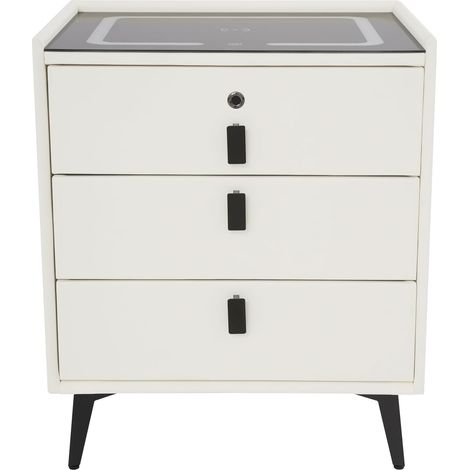 Beige White Bedside Side Table, Smart Bedside Table with Drawers, Three-color Light mit USB&Wireless Charging, Fingerprint Lock, Bluetooth Speaker, for the Living Room, Office 50 40 59cm (1/5)