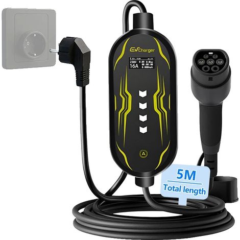 Tragbares Ladegerät für Elektrofahrzeuge, Typ-2-kompatibel, Schuko 3,5 kW, 5 m (1/2)