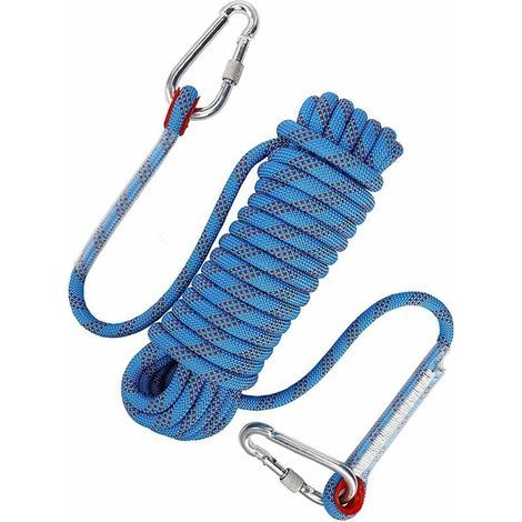 RHG Corde D'Escalade En Nylon Haute Résistance De 10 Mm, Corde De Sécurité D'Escalade De 15 M, Corde D'Évacuation Avec 2 Mousquetons, Corde De Sauvetage En Plein Air Et Lutte Contre L'Incendie, Alpini