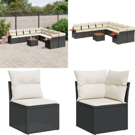 Salon de jardin 11 pcs avec coussins noir résine tressée - Ensemble Salon De Jardin - Meuble Extérieur - Jardin Design - Mobilier Résistant Aux Intempéries - Chaise Pliante - Home & Living (1/5)