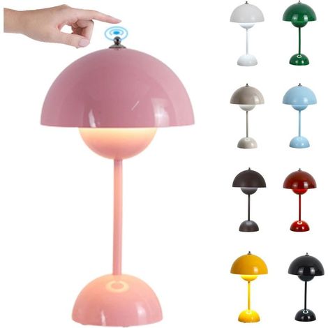 Lampe de Table LED Pot de Fleurs, Lampe de Chevet Rechargeable Sans Fil, Lampe Champignon Tactile Dimmable avec 3 Modes de Luminosité, Lampe de Bureau Décorative Rétro