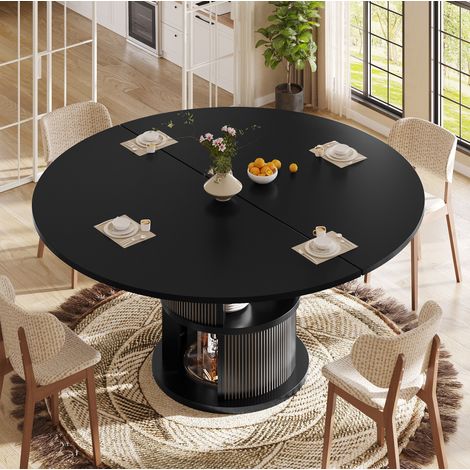 MODFU – Tavolo allungabile 118/158x118x77 cm in MDF/metallo con vano contenitore a 2 livelli nella base, per 4-6 persone e carico 60 kg – Nero (1/5)