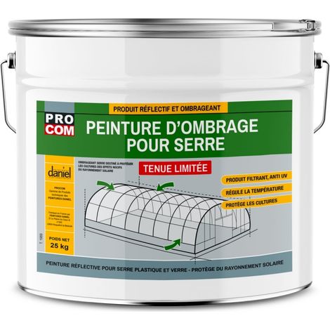 Peinture d'ombrage pour serre à tenue limitée, durée d'ombrage 3 mois, produit filtrant pour serre verre et plastique PROCOM ffffff 25 Kg