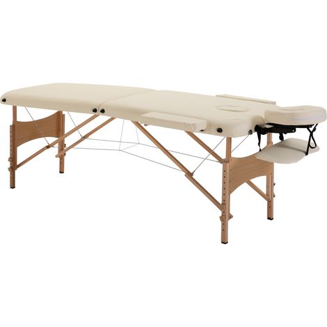 Table de massage pliable canapé réglable banc massant spa salon similicuir bois blanc crème