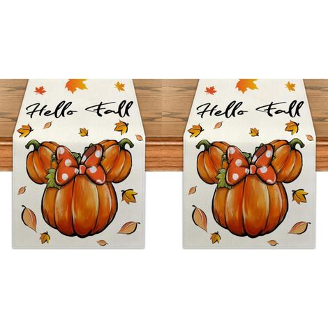 Camino de mesa otoñal de 33 x 183 cm, estampado de cuadros vichy naranjas, decoración para Acción de Gracias y fiestas en casa (2 piezas) (1/4)