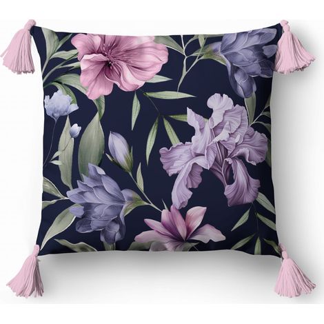 Coussin décoratif 45x45 cm, motif floral bohème (1/2)