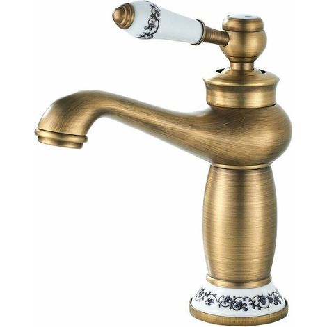Retro Bathroom Faucet. Ceramic Handle Single-Lever Basin Mixer Tap. Hot and Cold Water Bathroom Faucet. Brass. (1/5)