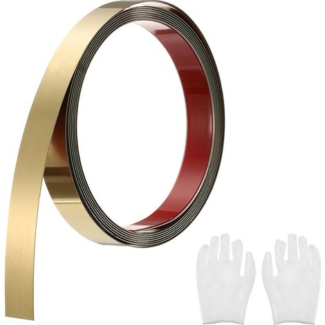 Baguette de Moulure Murale Auto-Adhésive en Acier Inoxydable, Finition Dorée Brossée à Coller, Décorative pour Miroir 0,78" x 9,8 Pieds (1/5)