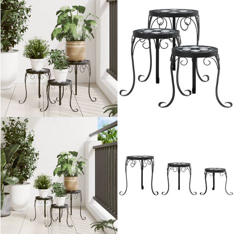 Pflanzenständer 3 Stk. Schwarz und Weiß Keramik - Pflanzenständer - Möbelgarten - Gartendeko - Terrassenmöbel - Balkondeko - Home & Living (1/5)