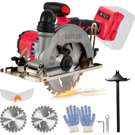 Scie circulaire sans fil de 15,2 cm compatible avec Milwaukee M18, scies circulaires sans balais de 6200 tr/min avec 2 lames de 150 mm, profondeur de coupe 50 mm, biseau de 0 à 45° pour coupe du bois (1/5)