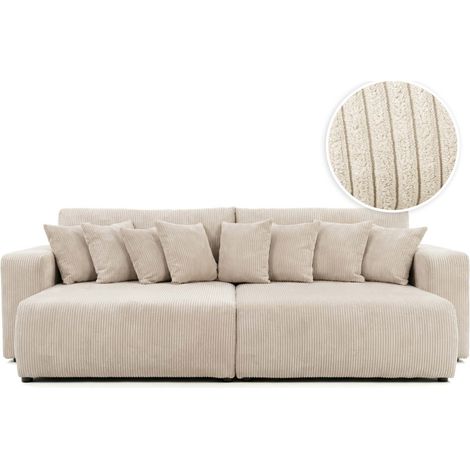 Loungitude – Canapé droit 4 places avec double méridienne – Assise profonde en velours côtelé – Confort optimal pour salon moderne – Fabrication européenne (1/5)