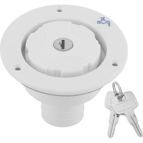 Trappe de remplissage d'eau douce à verrouillage étanche avec 2 clés, blanche, pour camping-car, caravane et mobil-home. (1/5)