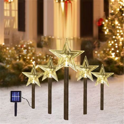Ensemble de guirlandes lumineuses solaires LED en forme de sapin de Noël, de flocon de neige et d'étoile pour jardin et cour. (1/5)