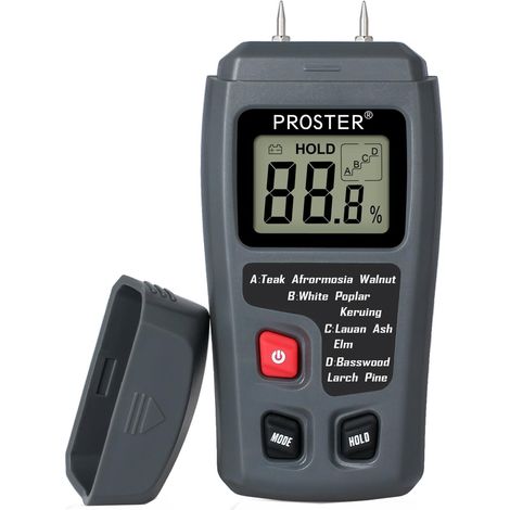 Misuratore di umidità del legno a 2 pin, rilevatore di umidità digitale con display LCD HD, igrometro per legno, intervallo 0-99,9%, precisione 0,5%, risoluzione +/- 0,1% per legno, tronchi, cemento, 